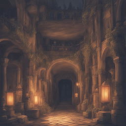 A Studio Ghibli-styled digital artwork of the Paris Catacombs