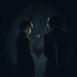 A dramatic scene depicting the theme of betrayal among friends, set in a dimly lit room filled with shadows