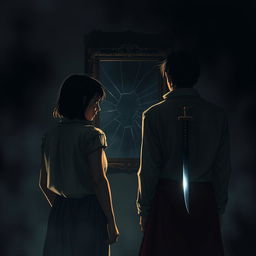 A dramatic scene depicting the theme of betrayal among friends, set in a dimly lit room filled with shadows