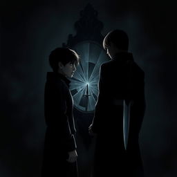 A dramatic scene depicting the theme of betrayal among friends, set in a dimly lit room filled with shadows