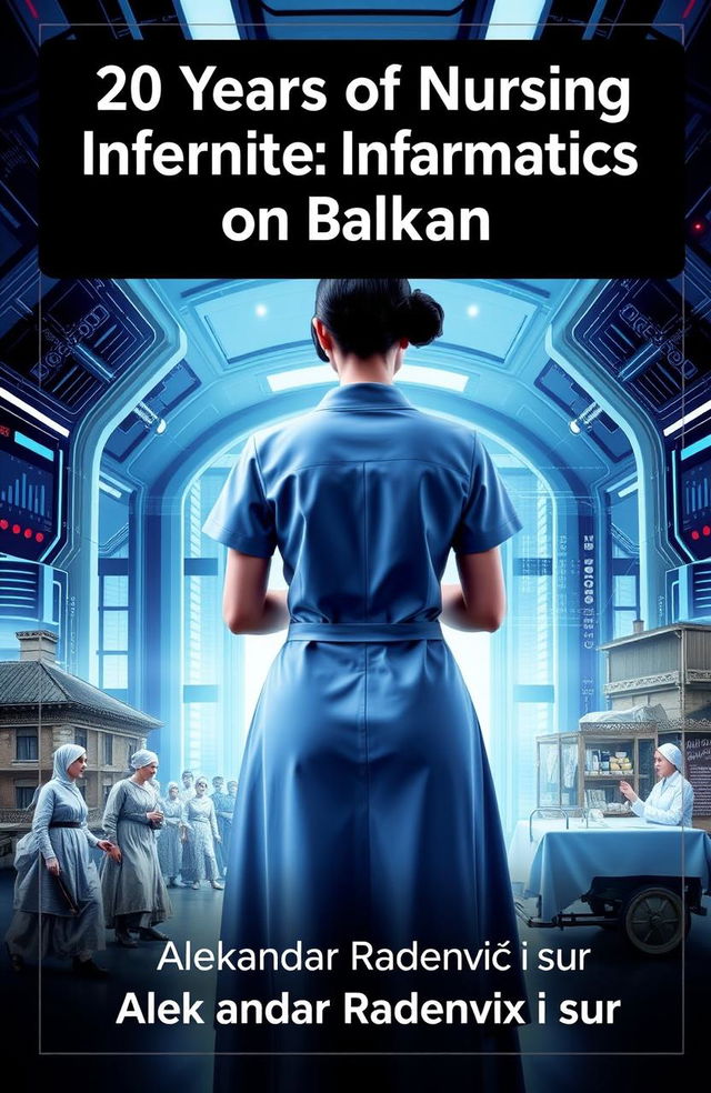 A modern digital medical futuristic background featuring a large title "20 Years of Nursing Informatics on Balkan" prominently displayed