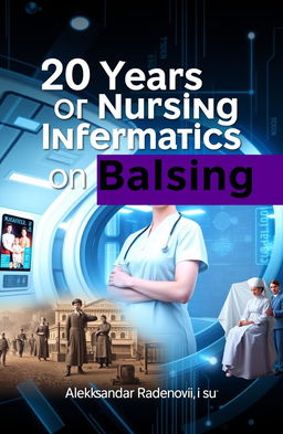 A modern digital medical futuristic background featuring a large title "20 Years of Nursing Informatics on Balkan" prominently displayed