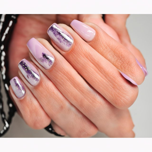 A close-up image of a hand with nails painted in a vibrant, glossy shade of lavender