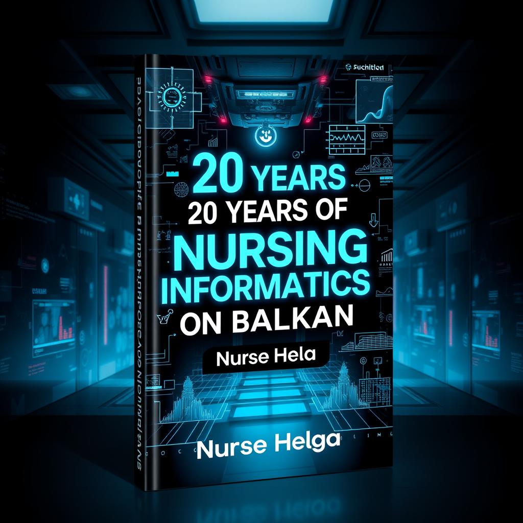 A striking book cover design for '20 YEARS OF NURSING INFORMATICS ON BALKAN' by Nurse Helga