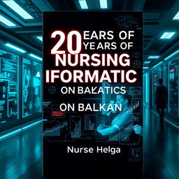 A striking book cover design for '20 YEARS OF NURSING INFORMATICS ON BALKAN' by Nurse Helga