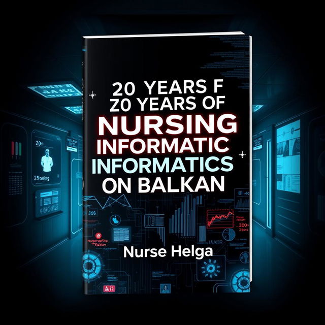 A striking book cover design for '20 YEARS OF NURSING INFORMATICS ON BALKAN' by Nurse Helga