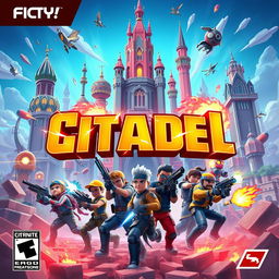 A vibrant and dynamic cover art for a first-person shooter video game titled 'Citadel'