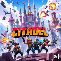 A vibrant and dynamic cover art for a first-person shooter video game titled 'Citadel'