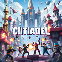 A vibrant and dynamic cover art for a first-person shooter video game titled 'Citadel'