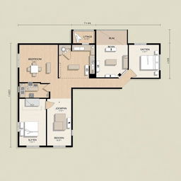 An architectural floor plan layout measuring 7x43 meters