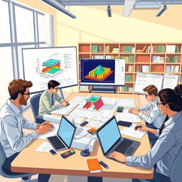 An engaging and informative illustration depicting linear programming in engineering