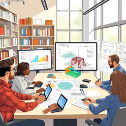 An engaging and informative illustration depicting linear programming in engineering