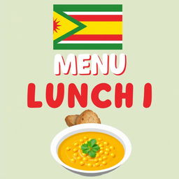 A vibrant lunch menu design featuring the Suriname flag prominently at the top