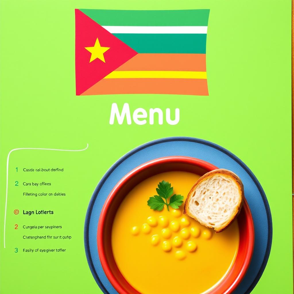 A vibrant lunch menu design featuring the Suriname flag prominently at the top