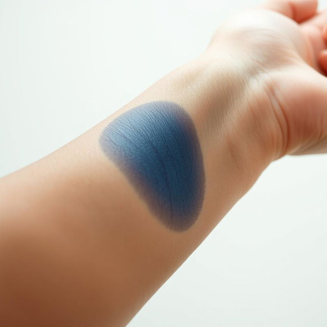 A close-up view of a boy's wrist showcasing a prominent blue bruise