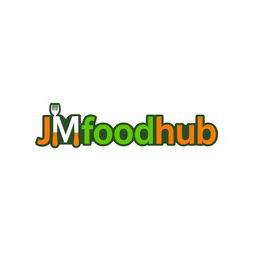 A modern and professional logo design for a food hub named 'JMfoodhub'