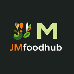 A modern and professional logo design for a food hub named 'JMfoodhub'