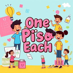 A vibrant and engaging clipart design for a donation drive slogan featuring the theme 'One Piso Each'