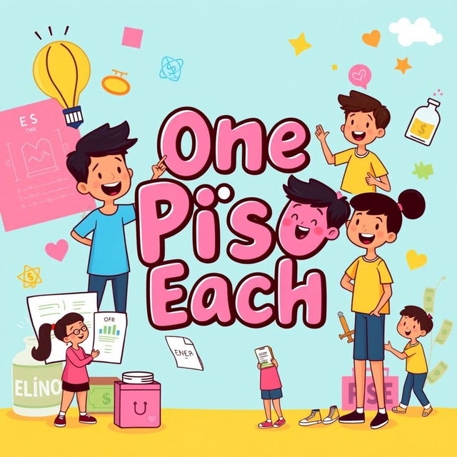 A vibrant and engaging clipart design for a donation drive slogan featuring the theme 'One Piso Each'