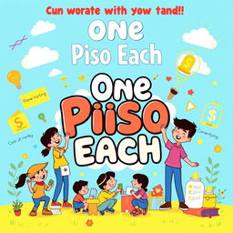 A vibrant and engaging clipart design for a donation drive slogan featuring the theme 'One Piso Each'