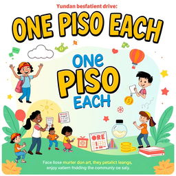 A vibrant and engaging clipart design for a donation drive slogan featuring the theme 'One Piso Each'