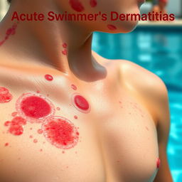 A vivid and detailed representation of acute swimmer's dermatitis, showcasing inflamed skin with red patches and rashes indicative of irritation