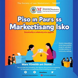 Create a colorful and engaging poster for a donation drive titled 'Piso Para sa Marketistang Isko'