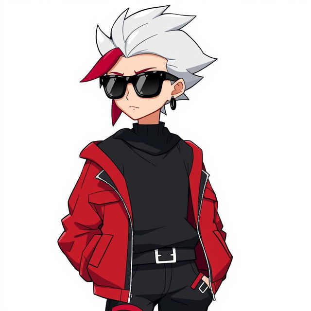 A cool and stylish human character for a Pokemon game, featuring a tall, medium skinny build