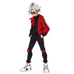 A cool and stylish human character for a Pokemon game, featuring a tall, medium skinny build