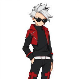 A cool and stylish human character for a Pokemon game, featuring a tall, medium skinny build