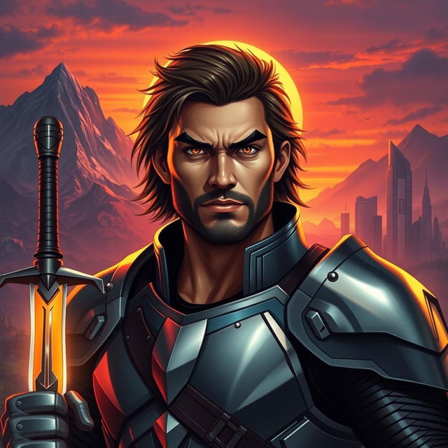 A portrait of a strong, heroic figure named Jason, depicted as a modern-day warrior