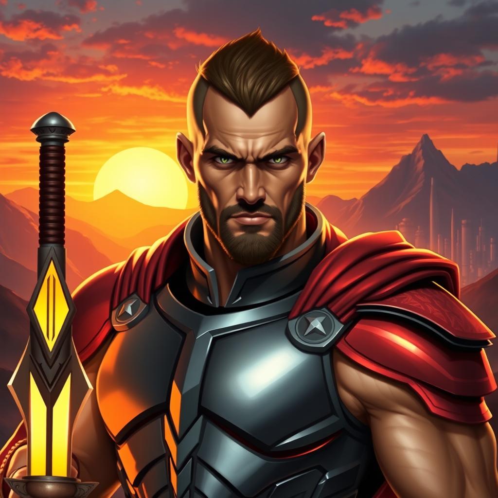 A portrait of a strong, heroic figure named Jason, depicted as a modern-day warrior