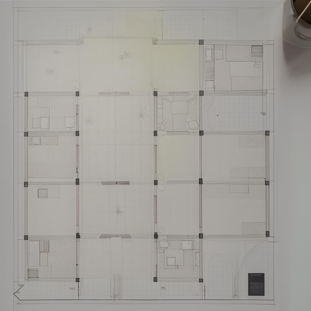 An architectural blueprint of a three-bedroom set, meticulously outlined on a map with distinct markers displaying the layout