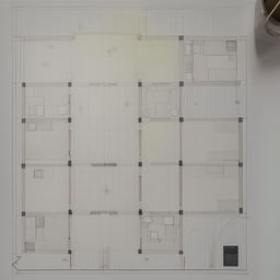 An architectural blueprint of a three-bedroom set, meticulously outlined on a map with distinct markers displaying the layout