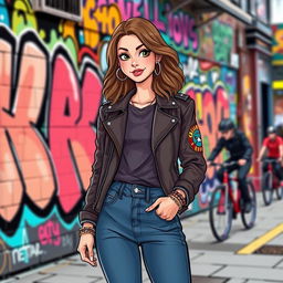 Illustrate Lexi Dixon, a stylish and confident young woman in a vibrant urban setting