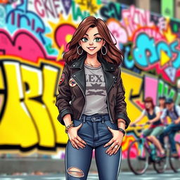 Illustrate Lexi Dixon, a stylish and confident young woman in a vibrant urban setting