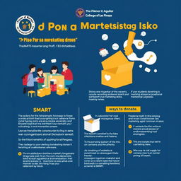Design a long-format poster for the donation drive 'Piso Para sa Marketistang Isko' led by The Society of Marketers - SMART at Dr