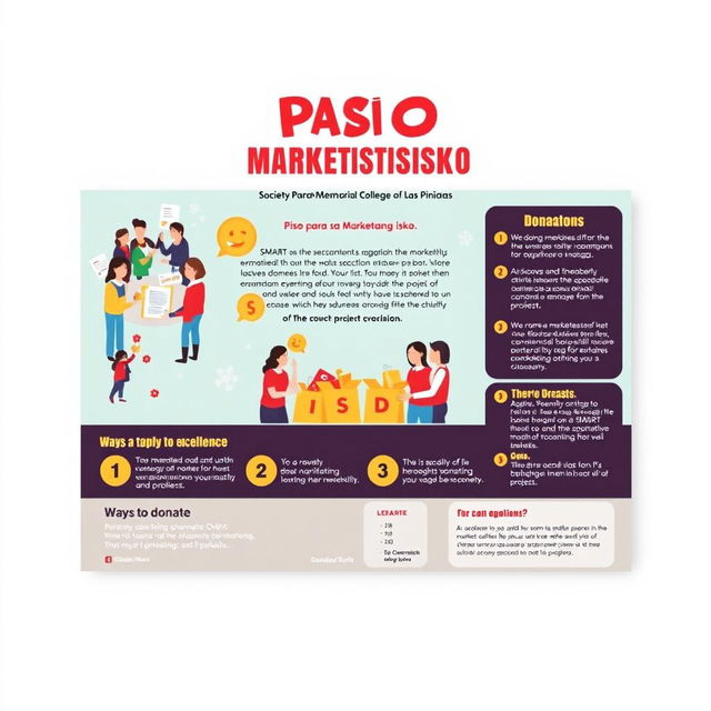 Design a long-format poster for the donation drive 'Piso Para sa Marketistang Isko' led by The Society of Marketers - SMART at Dr