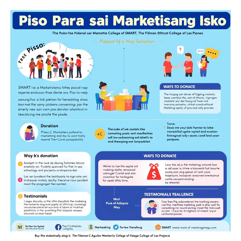 Design a long-format poster for the donation drive 'Piso Para sa Marketistang Isko' led by The Society of Marketers - SMART at Dr