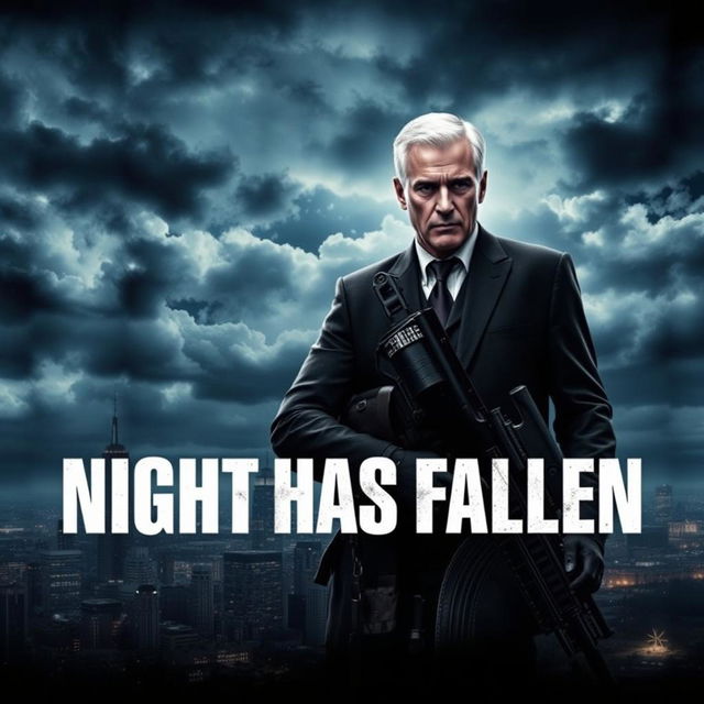 A cinematic movie poster for 'Night Has Fallen' featuring Gerard Butler and Morgan Freeman