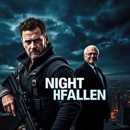A cinematic movie poster for 'Night Has Fallen' featuring Gerard Butler and Morgan Freeman