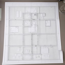 An architectural blueprint of a three-bedroom set, meticulously outlined on a map with distinct markers displaying the layout