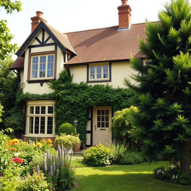 A beautiful exterior view of a Norfolk cream house, showcasing its charming architecture and warm earthy tones