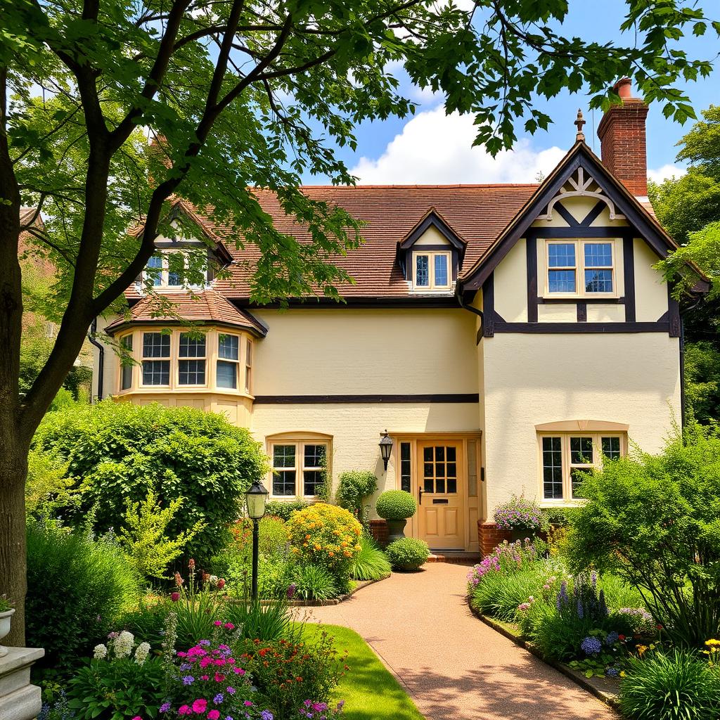 A beautiful exterior view of a Norfolk cream house, showcasing its charming architecture and warm earthy tones