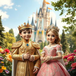A majestic scene of royal twins, a prince and princess, born to a noble king and queen