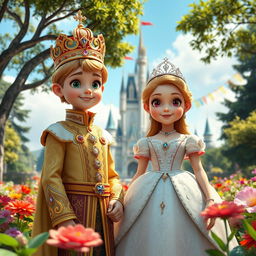 A majestic scene of royal twins, a prince and princess, born to a noble king and queen