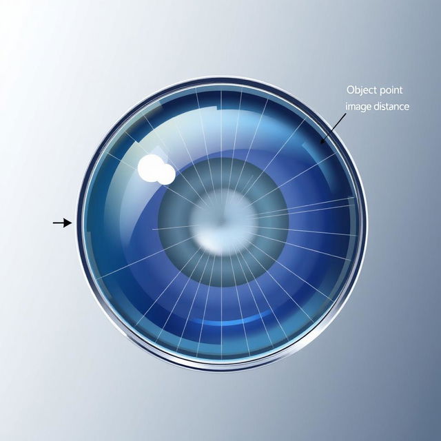 A detailed illustration of a converging lens, showcasing its optical properties