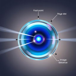A detailed illustration of a converging lens, showcasing its optical properties
