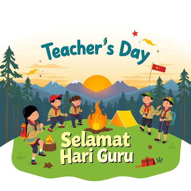 A vibrant and colorful poster celebrating Teacher's Day with a Scout theme