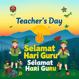 A vibrant and colorful poster celebrating Teacher's Day with a Scout theme